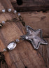Boho Necklace, RH Antique Brass Silver Stone Glass